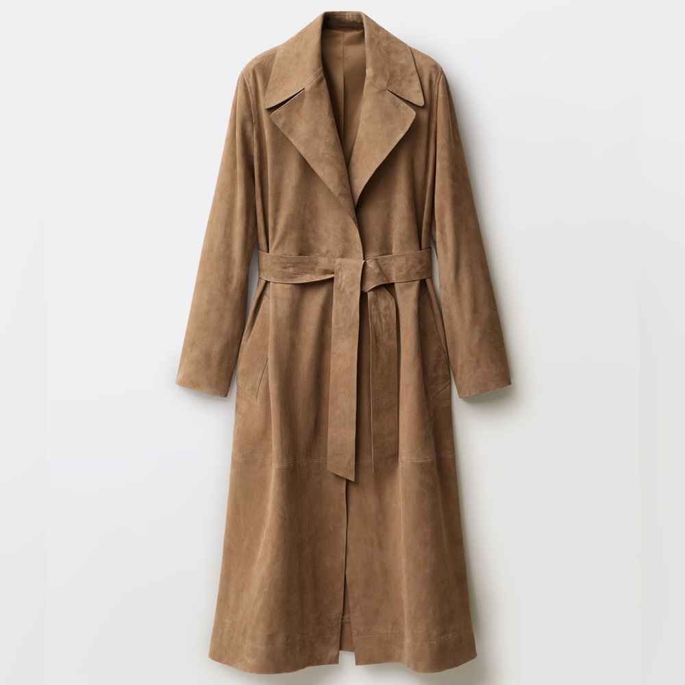 Mango 100% Genuine Suede Trench Coat New - Picture 3 of 9